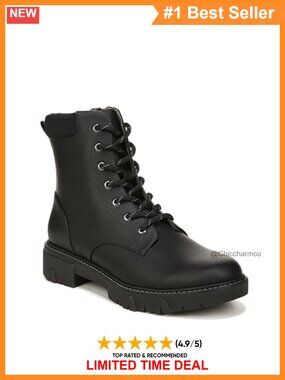 Faux Leather Lace Up Mid Calf Combat Boots with Inside Zip